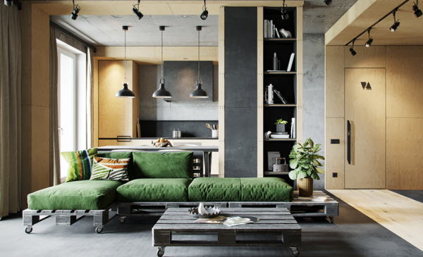 Desain ruang tengah dengan gaya industrial yang keren dan kontemporer